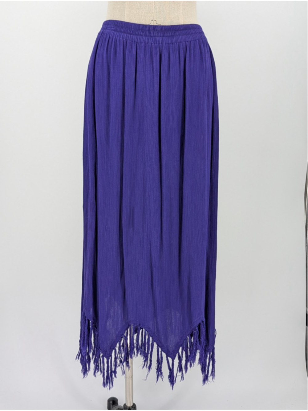 Vintage Silver Stream Purple Rayon Fringe Midi Skirt M Boho Whimsigoth